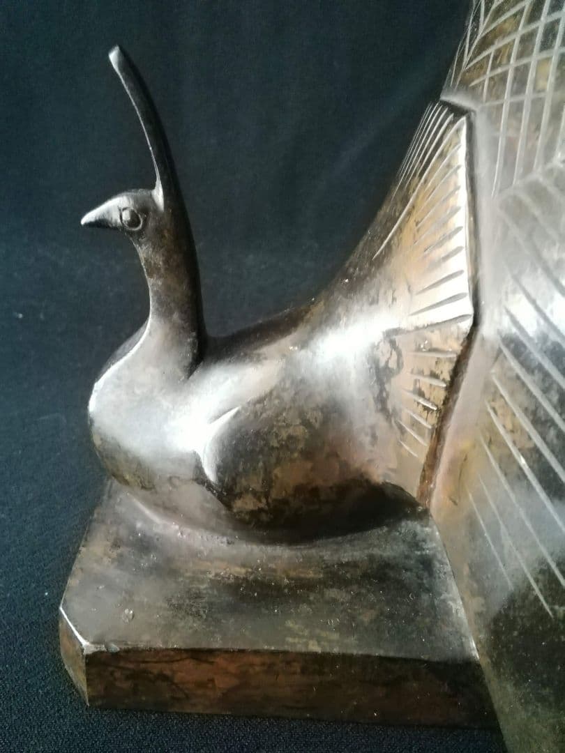 逸品　銅製　孔雀　アールデコ　オブジェ　ブックエンド　明治　金工　ヴィンテージ