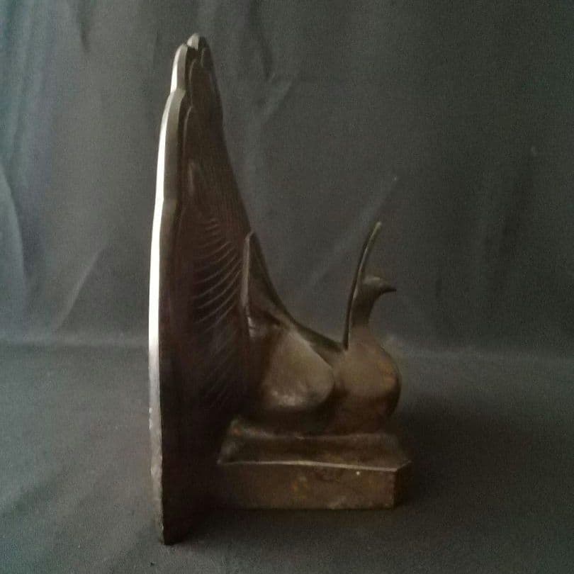 逸品　銅製　孔雀　アールデコ　オブジェ　ブックエンド　明治　金工　ヴィンテージ