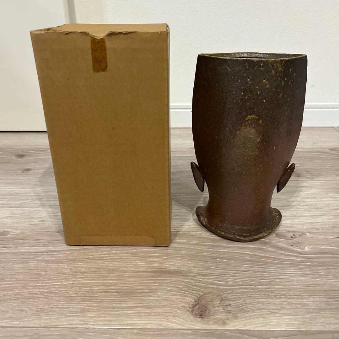 新品　備前焼 花瓶 耳付花器 　奥本丸味　作