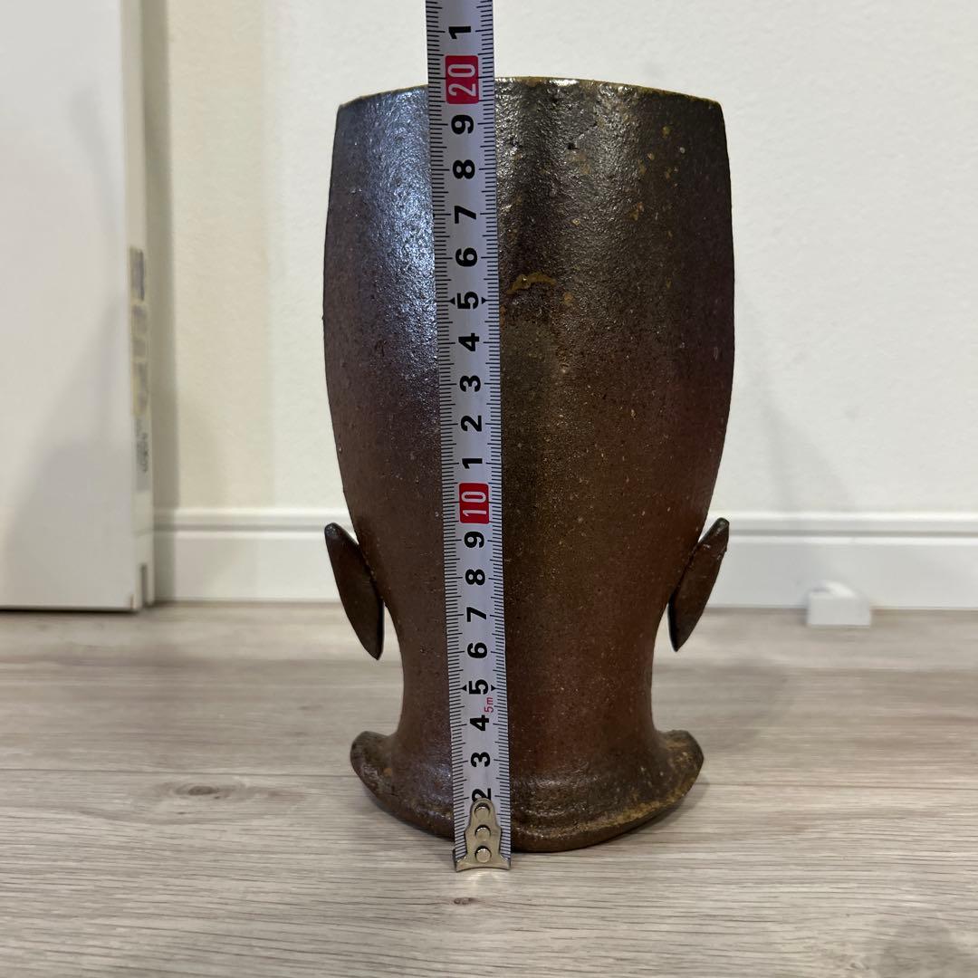 新品　備前焼 花瓶 耳付花器 　奥本丸味　作