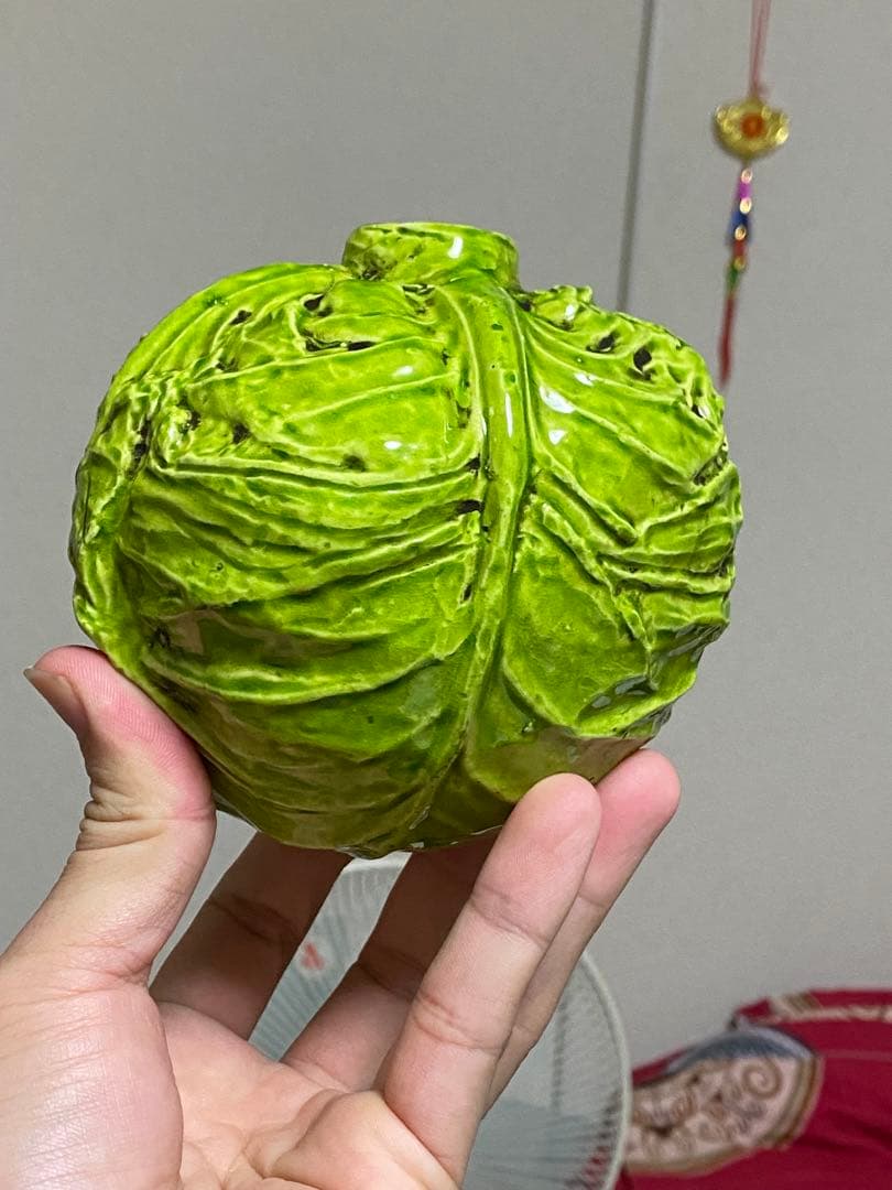 清朝　珍品 中国美術 古玩 乾隆年製 在款 キャベツ レタス 野菜 陶製置物