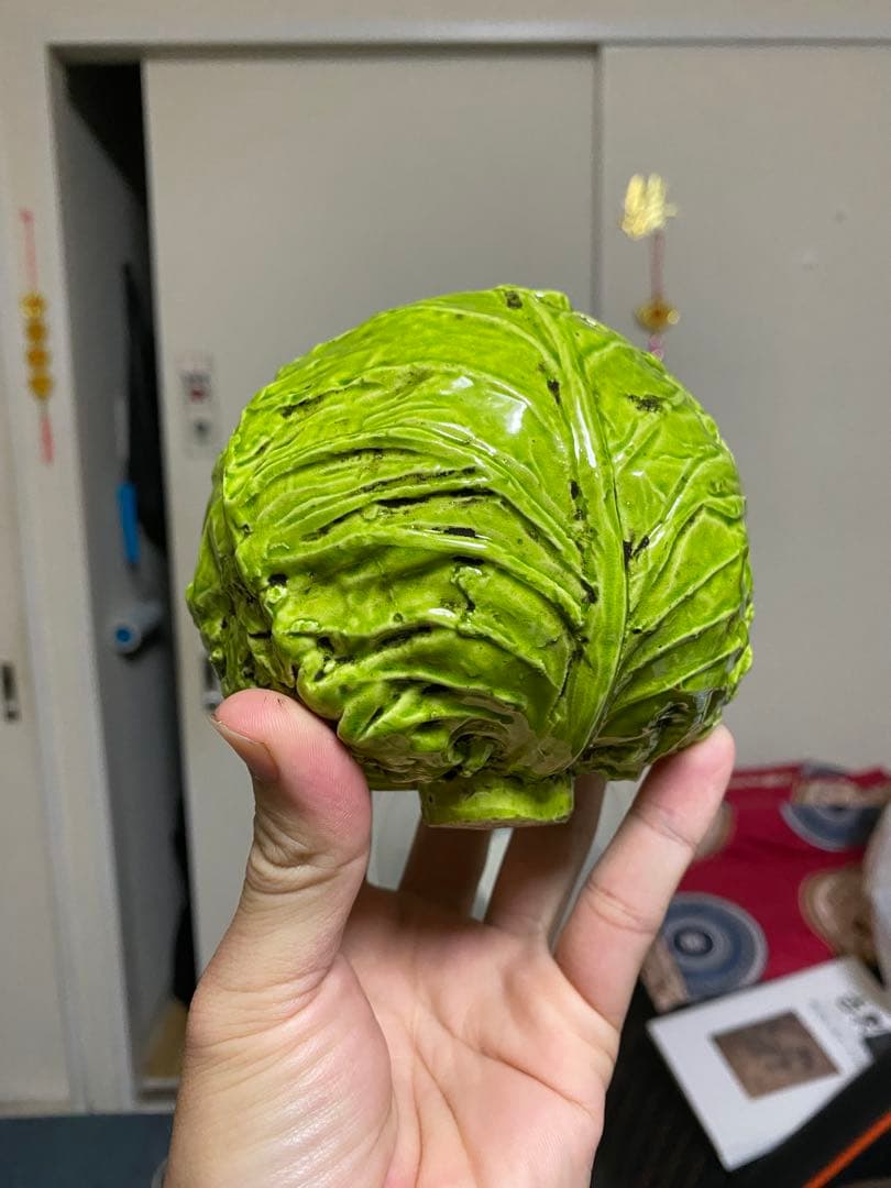 清朝　珍品 中国美術 古玩 乾隆年製 在款 キャベツ レタス 野菜 陶製置物