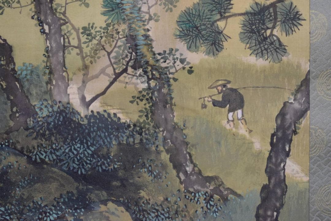 真作/岡田雪窓/山水漁師図/布袋屋掛軸HG-467