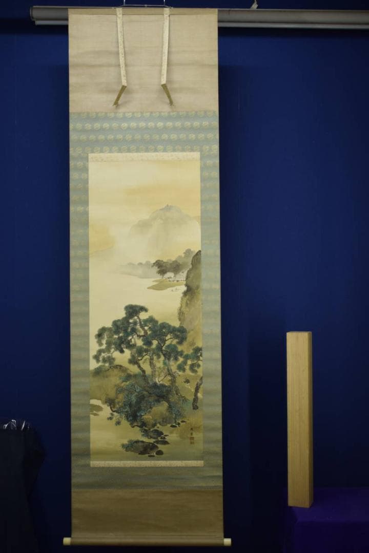 真作/岡田雪窓/山水漁師図/布袋屋掛軸HG-467