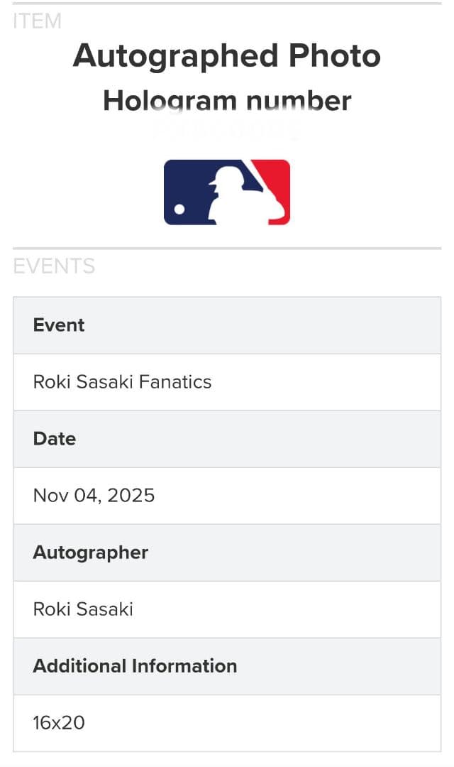 【即完売・本物証明】佐々木朗希／直筆サイン／特大写真／ロサンゼルス・ドジャース