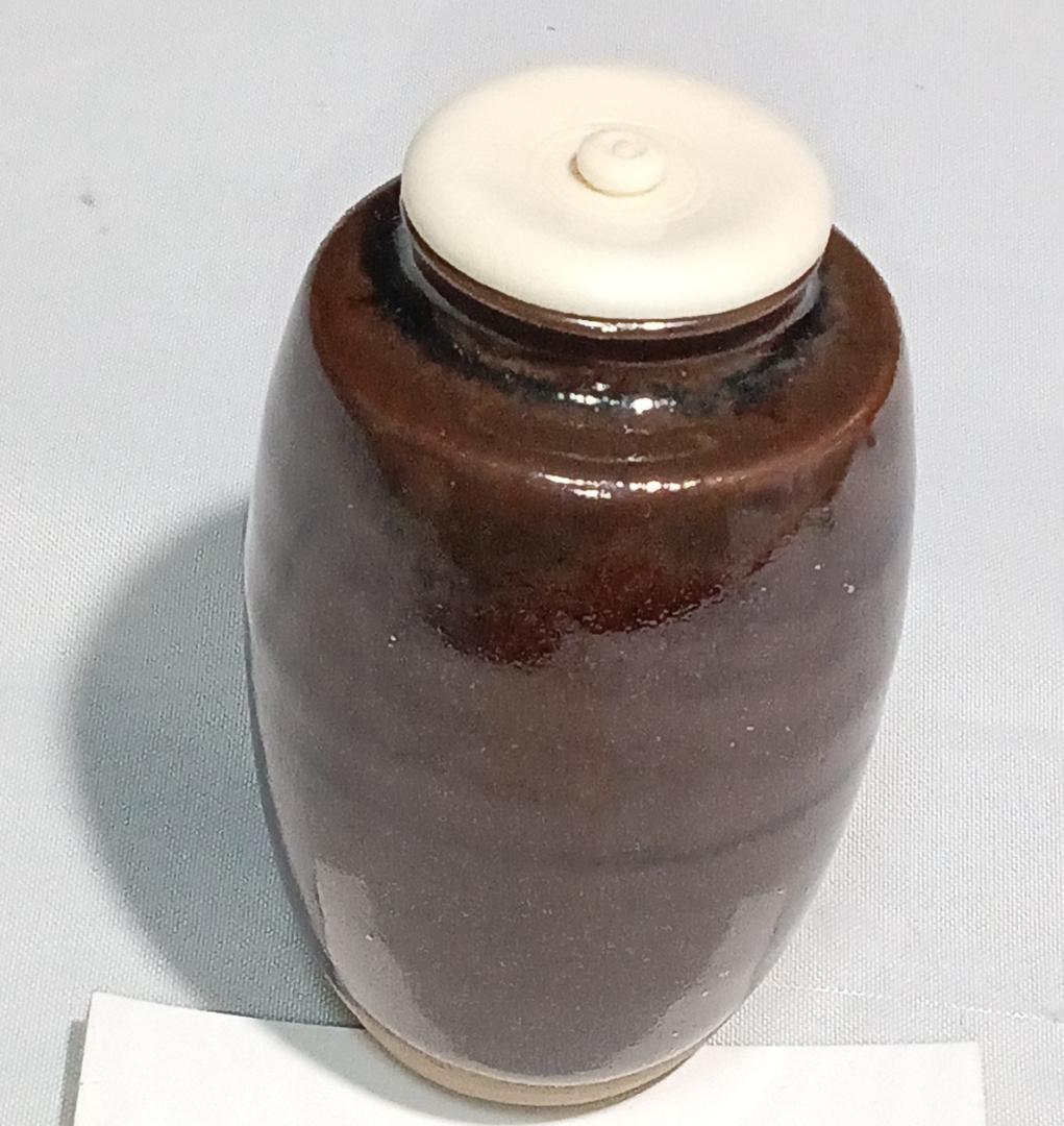 茶道具　京都清水焼　平安喜山作　肩衝茶入　吉野間道仕覆付　美品！！