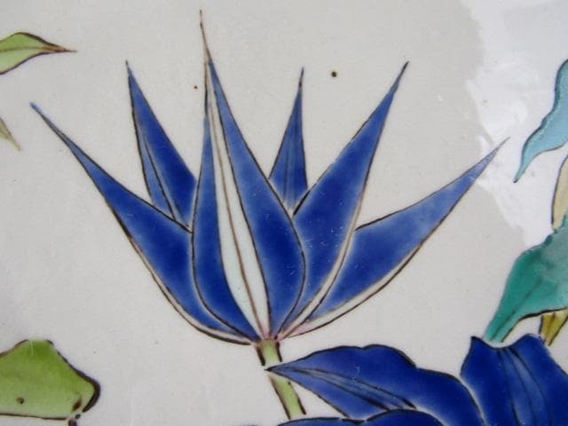 Y5-1012◇九谷焼 健作 鉄仙色絵文 大皿 八角皿 飾皿 巾43ｃｍ◇