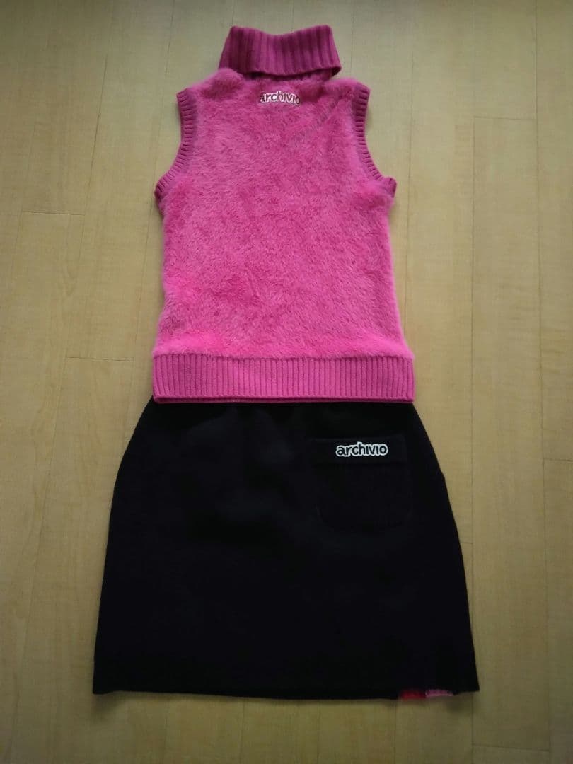 【美品】アルチビオ ピンクニットベスト36 ＆ネイビーニットスカート38 セット