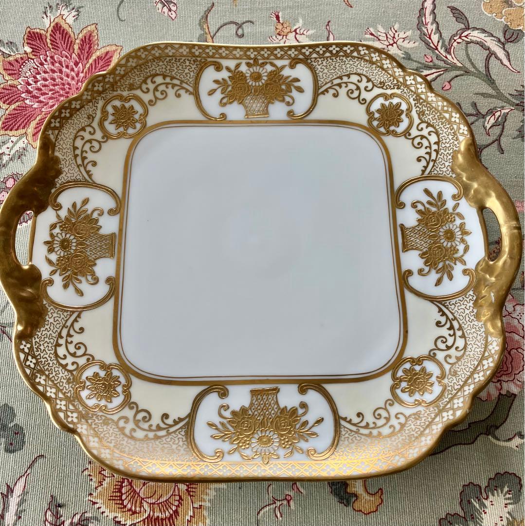 オールドノリタケ　金盛上花籠図紋両耳皿