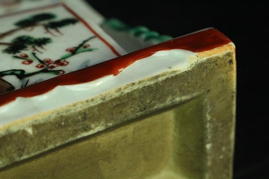 中国美術 色絵 唐子紋 硯屏 文房四宝(K-A944)