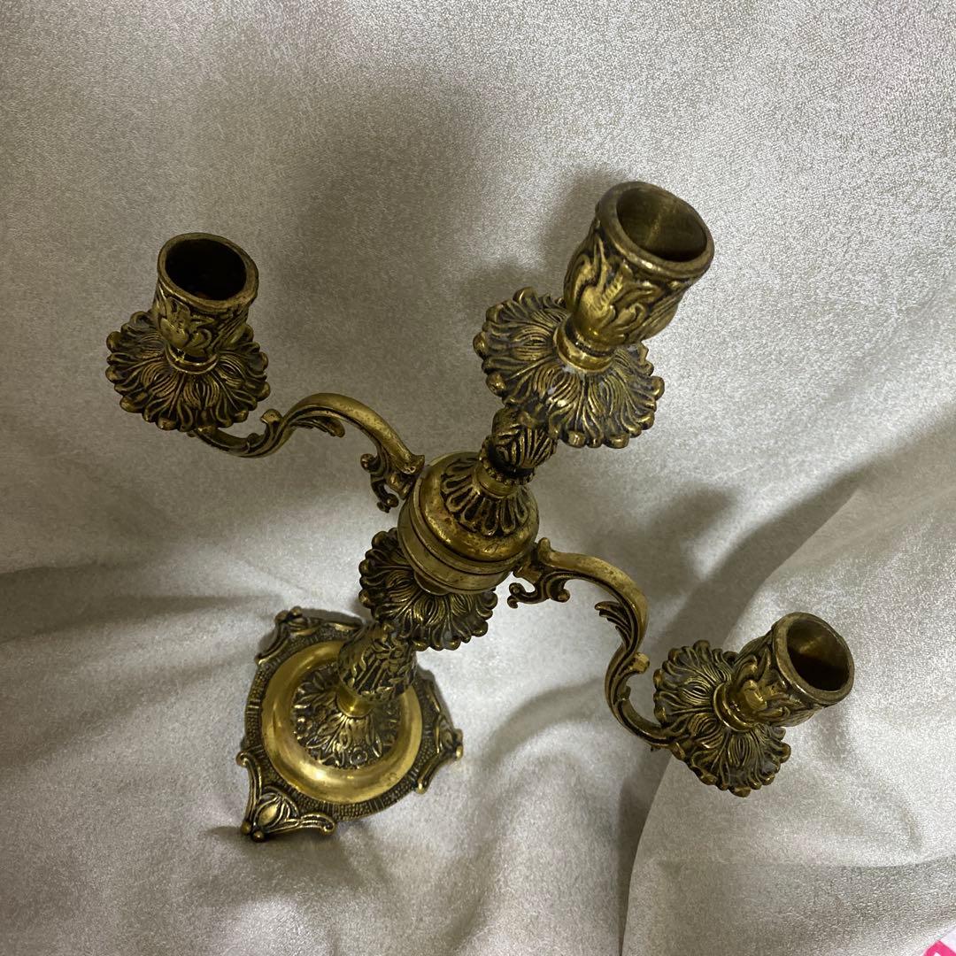 フランスアンティーク真鍮製キャンドルスタンド燭台３灯