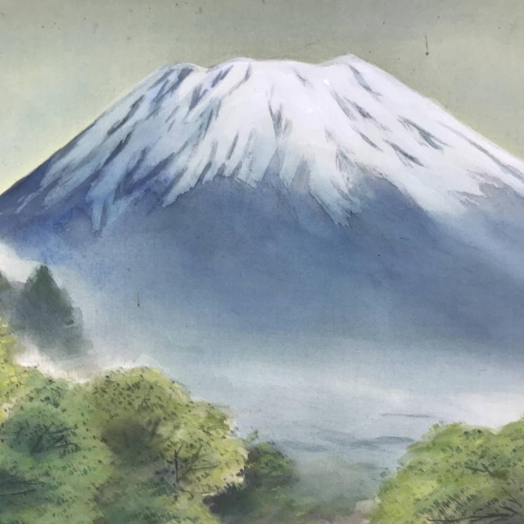 真作/堀江春斎/富士に白糸滝図/富士山図/滝/富岳図/掛軸/名家伝来AE-388