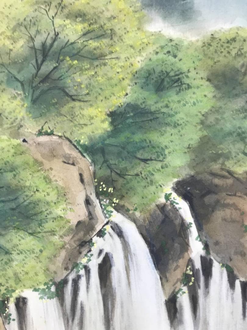 真作/堀江春斎/富士に白糸滝図/富士山図/滝/富岳図/掛軸/名家伝来AE-388