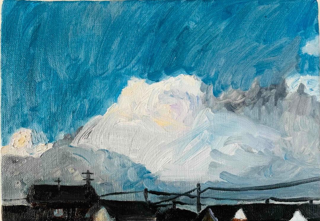 原画　油彩画「朝雲」絵画・アート・キャンバス・サムホールサイズ（16×23㎝）