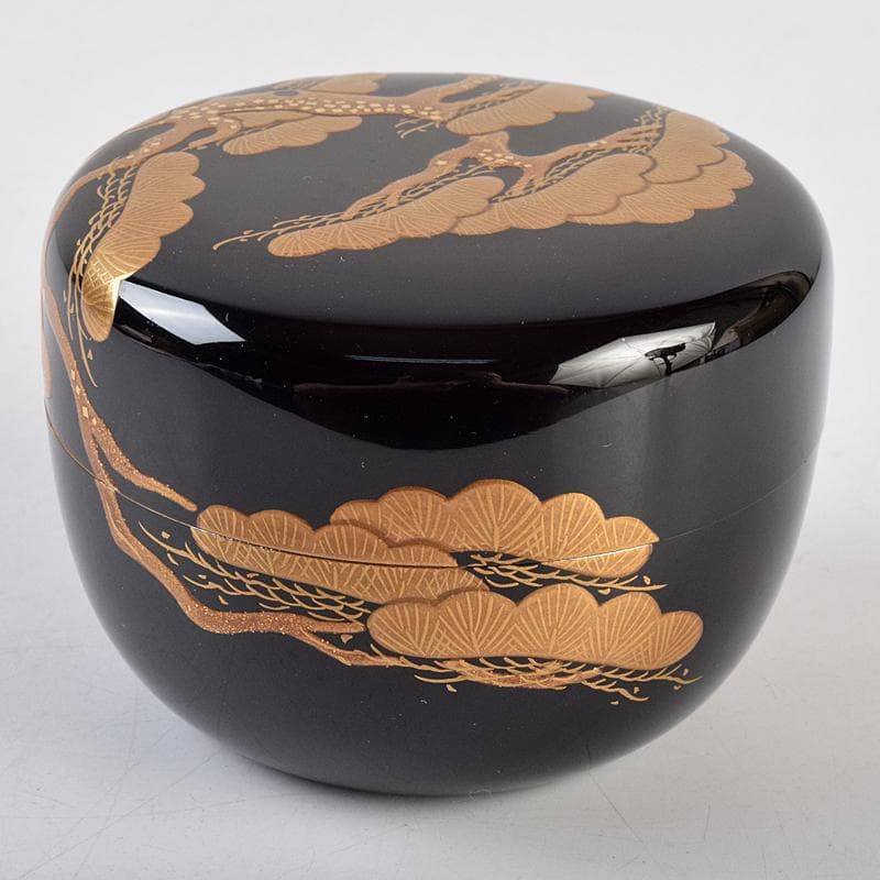 茶道具　輪島塗　一后一兆作　老松蒔絵　平棗　共布　鵬雲斎極め箱　U　R9458