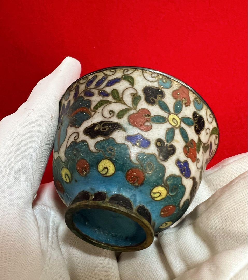 時代物 古賞物 景泰藍 七宝焼 酒盃 日露戰役紀念 内側銀製