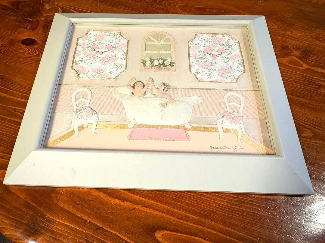 ジャクリーヌコバーン「桃色の浴室」￼ パッチワーク　額外445x 365mm