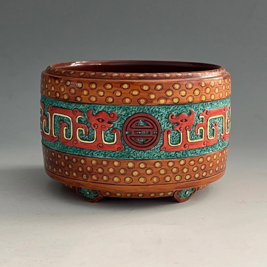 唐物 粉彩龍紋香炉 大清乾隆年製 款 中国美術 古玩 SN812