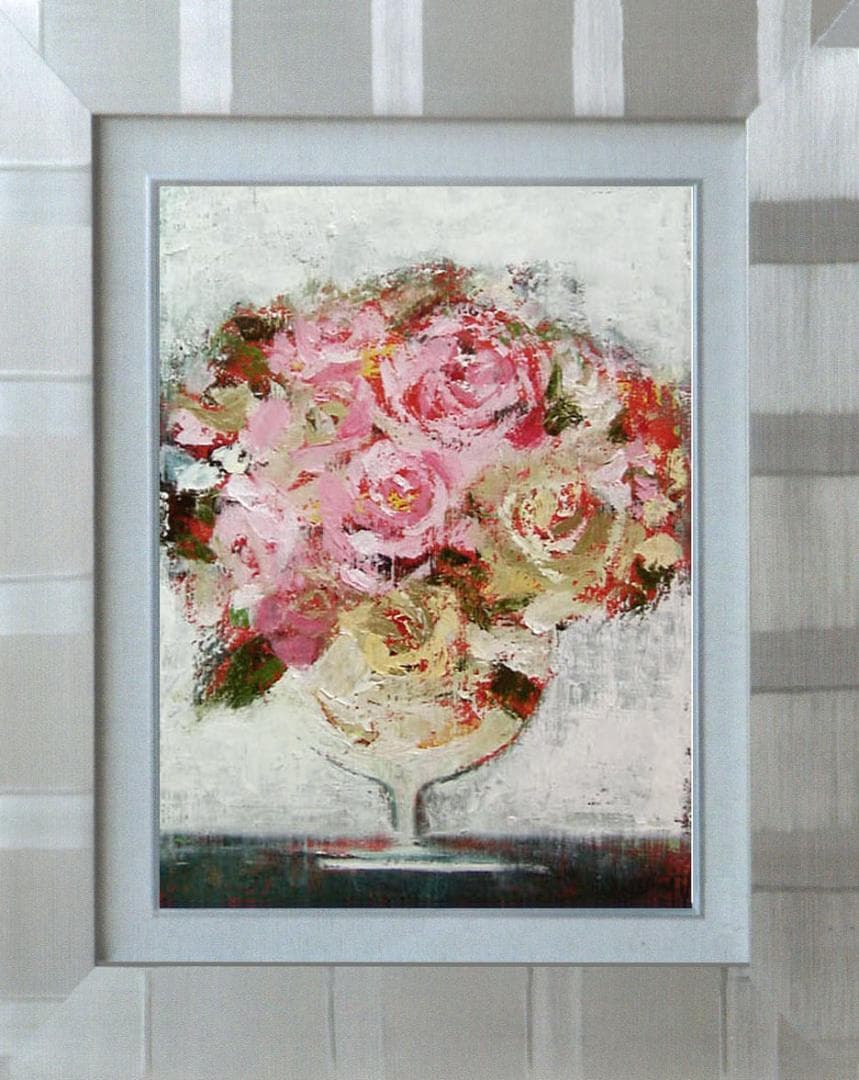 油絵 菅家令子 絵 絵画 インテリア 額付(黒) uF6-113102 花 ばら