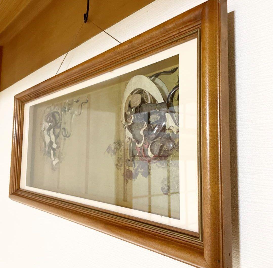 風神雷神図の額に入った立体壁掛け絵