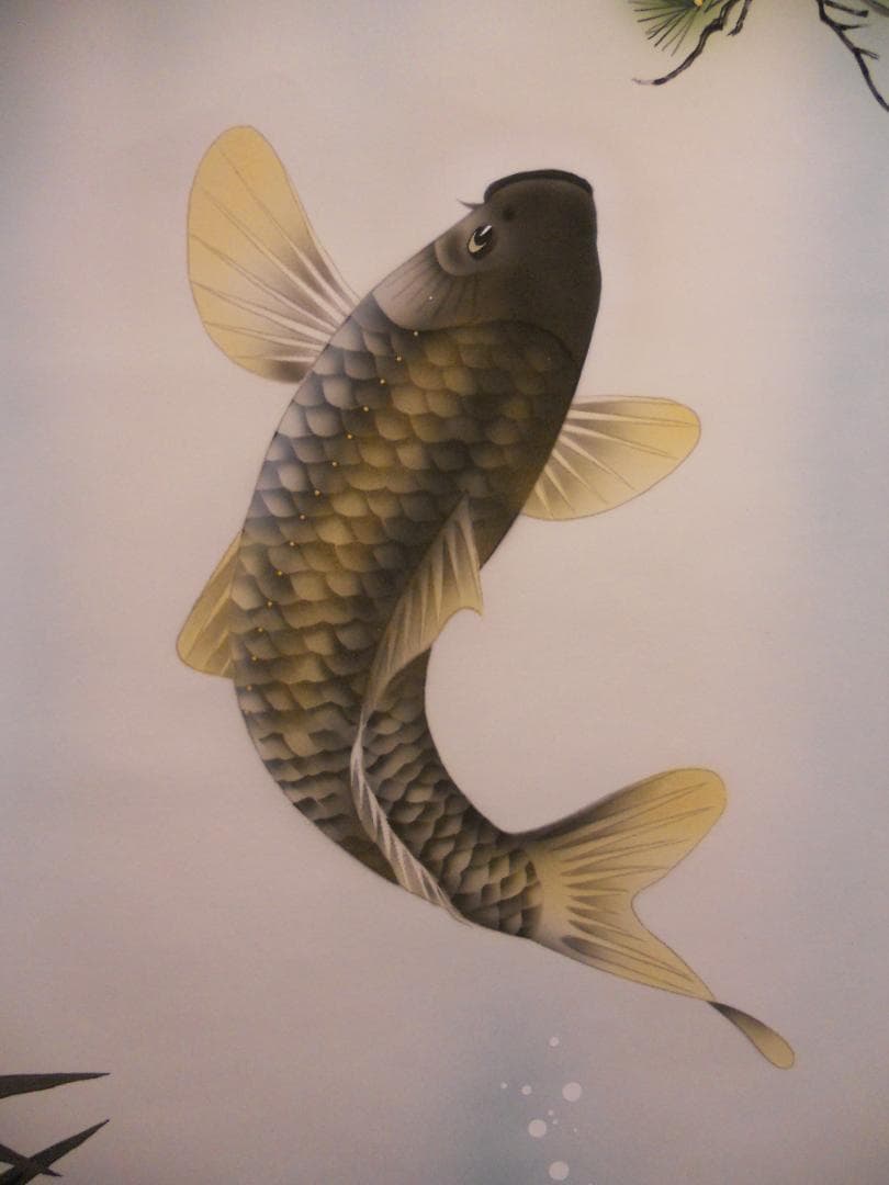 掛け軸 靖風 勝鯉之図 絹本 希少 軸装 茶道具 掛軸 美品 です。