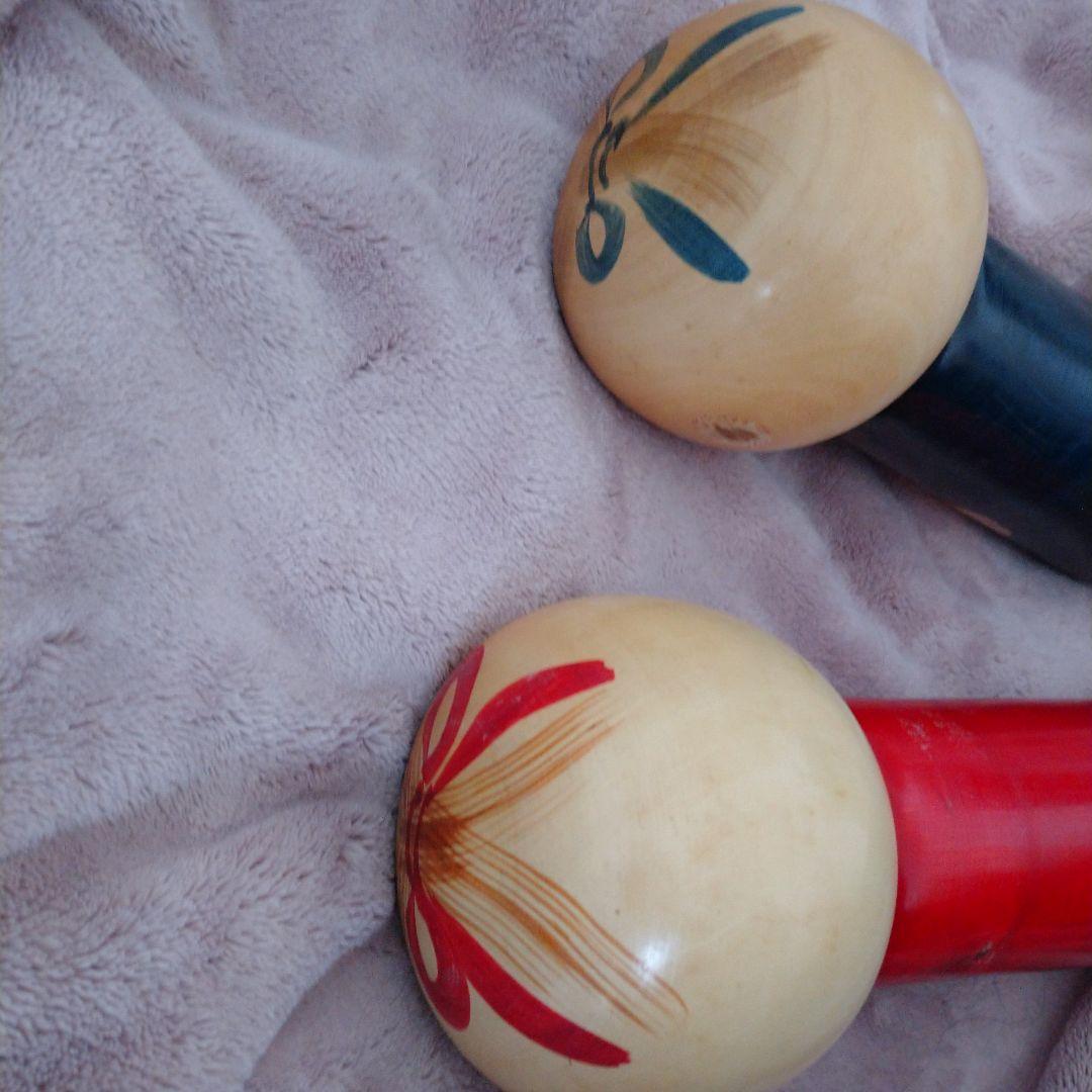 白峯 作 創作こけし 大きいサイズ レトロ 梅童 青 赤 ペア2体セット