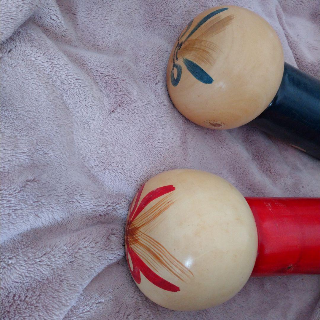 白峯 作 創作こけし 大きいサイズ レトロ 梅童 青 赤 ペア2体セット