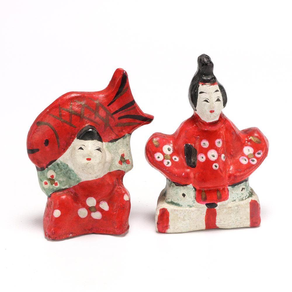 206B 古い花巻人形 4体 土人形 天神様 鯛担ぎ 神酒 兵隊 高さ9.5㎝