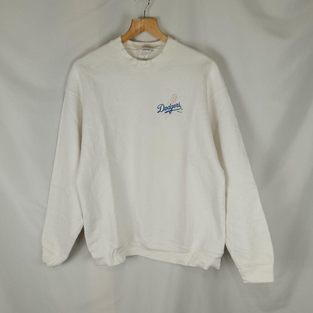 野茂英雄　ドジャース　プリント　スウェット　ホワイト　裏起毛　B4210