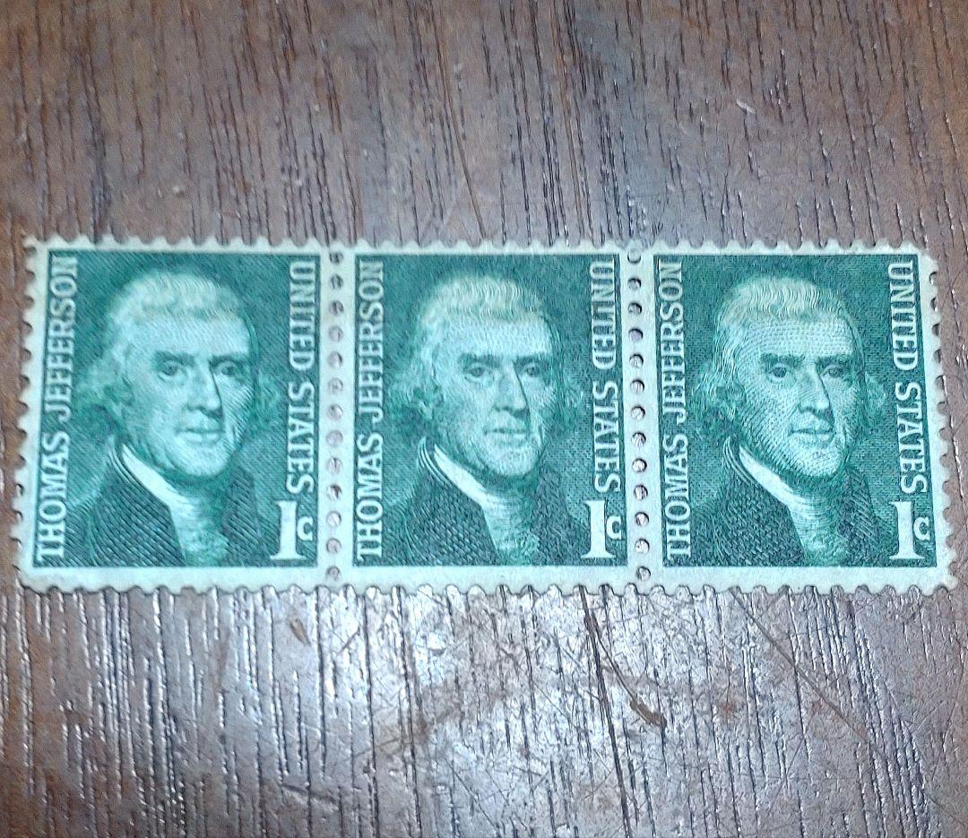 アメリカ　トーマスジェファーソン1セント未使用切手　グリーンレアビンテージ