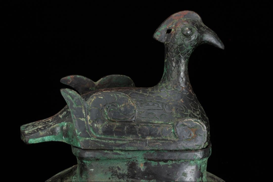 中国古玩 西周〜春秋時代 青銅水器 龍紋鷲蓋青銅器 共箱 古美術 骨董品 唐物