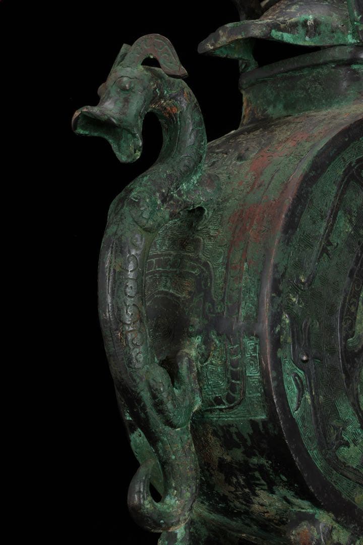 中国古玩 西周〜春秋時代 青銅水器 龍紋鷲蓋青銅器 共箱 古美術 骨董品 唐物