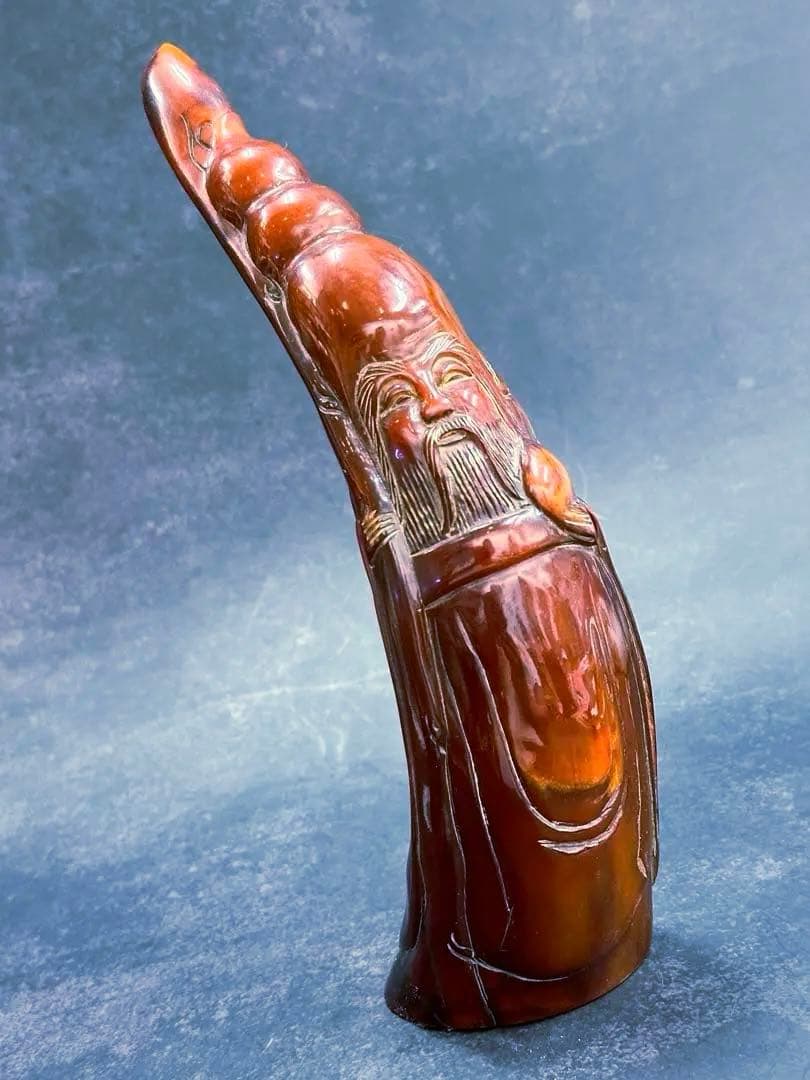 【⭐️稀少❣️美品⭐️】水牛彫刻　角製寿老人像　角製壽老翁人物　中國美術　東洋彫刻
