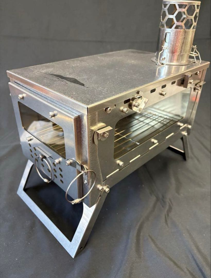 折りたたみ式　薪ストーブ　ステンレス　3面耐熱ガラス　未使用　2.5m巻き煙突