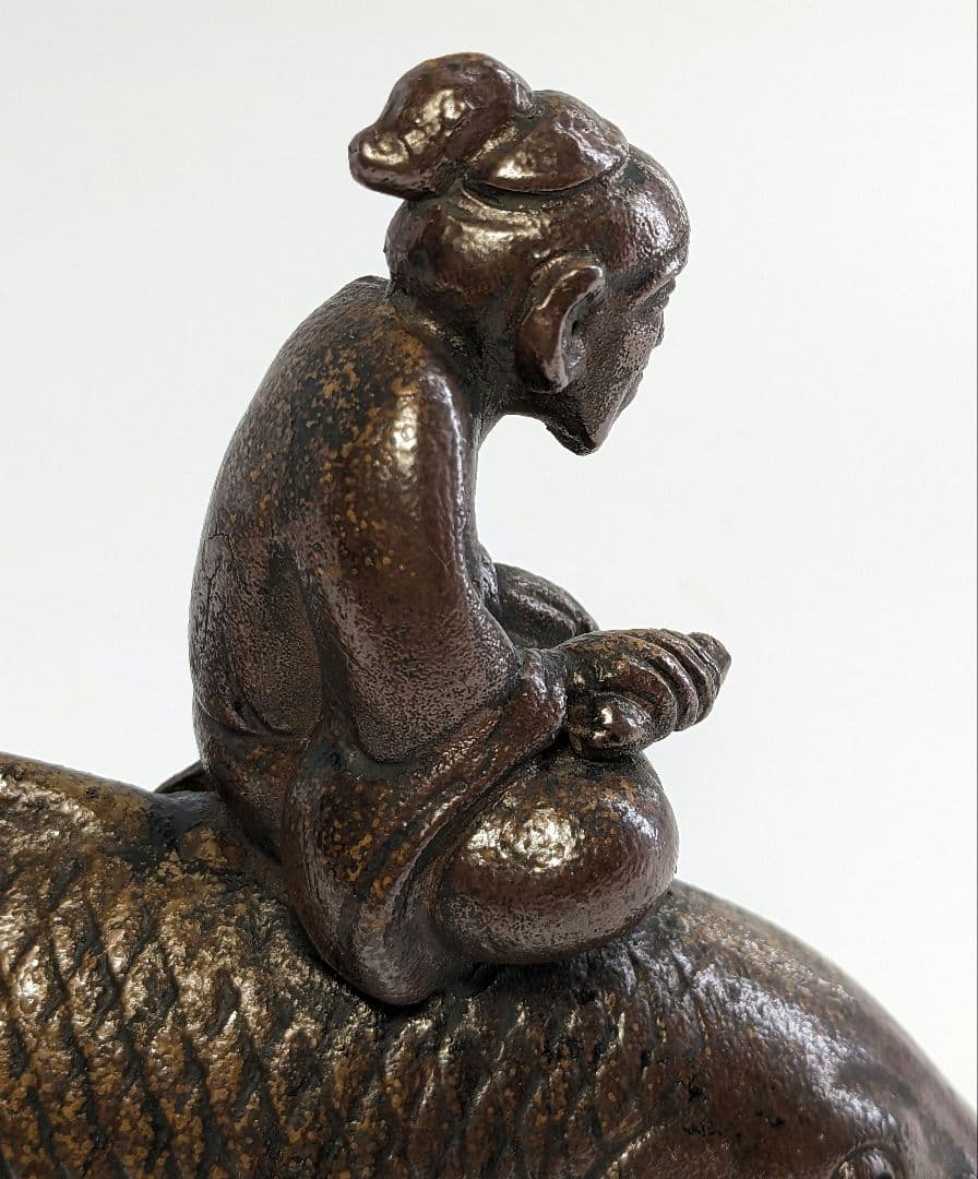 木村陶峰 備前焼 鯉仙人置物 琴高仙人 細工物 魚 縁起物 工芸品 インテリア