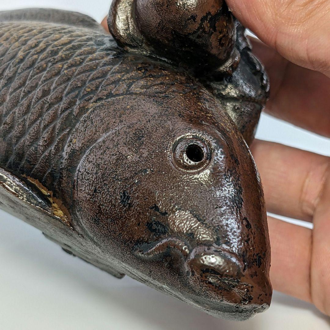 木村陶峰 備前焼 鯉仙人置物 琴高仙人 細工物 魚 縁起物 工芸品 インテリア