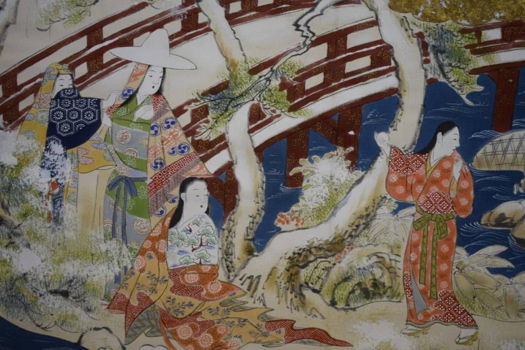 真作/岡島良山/山水人物図/桐箱二重箱付/布袋屋掛軸HE-871