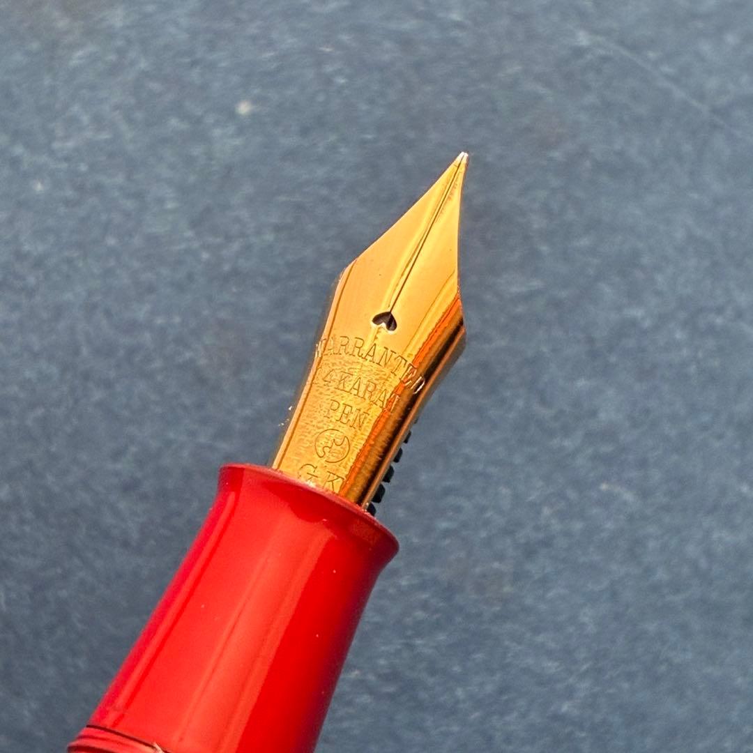 酒井栄助　兜木銀次郎　土田修一　手作り万年筆　朱軸　赤漆