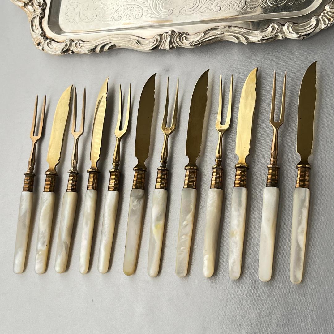 【仏蘭西】【白蝶貝】パストリーセット フォーク / ナイフ 12本