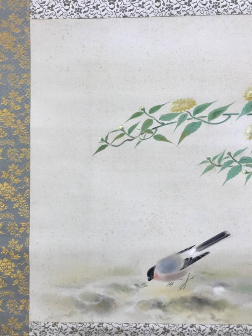 真作/楳崎朱雀/花鳥図/閑庭小禽図/掛軸☆宝船☆AH-683