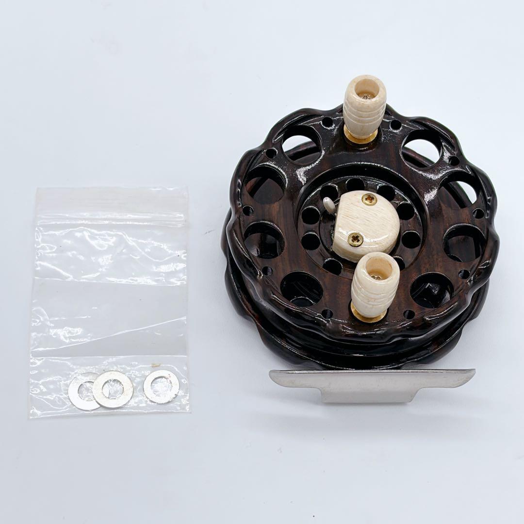 希少 重利作 タイコリール ヘチリール 木製 クラシック レトロ ダークブラウン