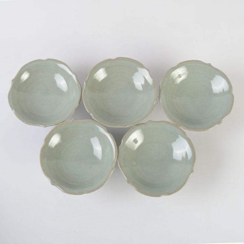 和食器　忍冬庵　佐藤和子作　朝鮮唐津　青磁　手鉢　五客　共箱　V　9845A