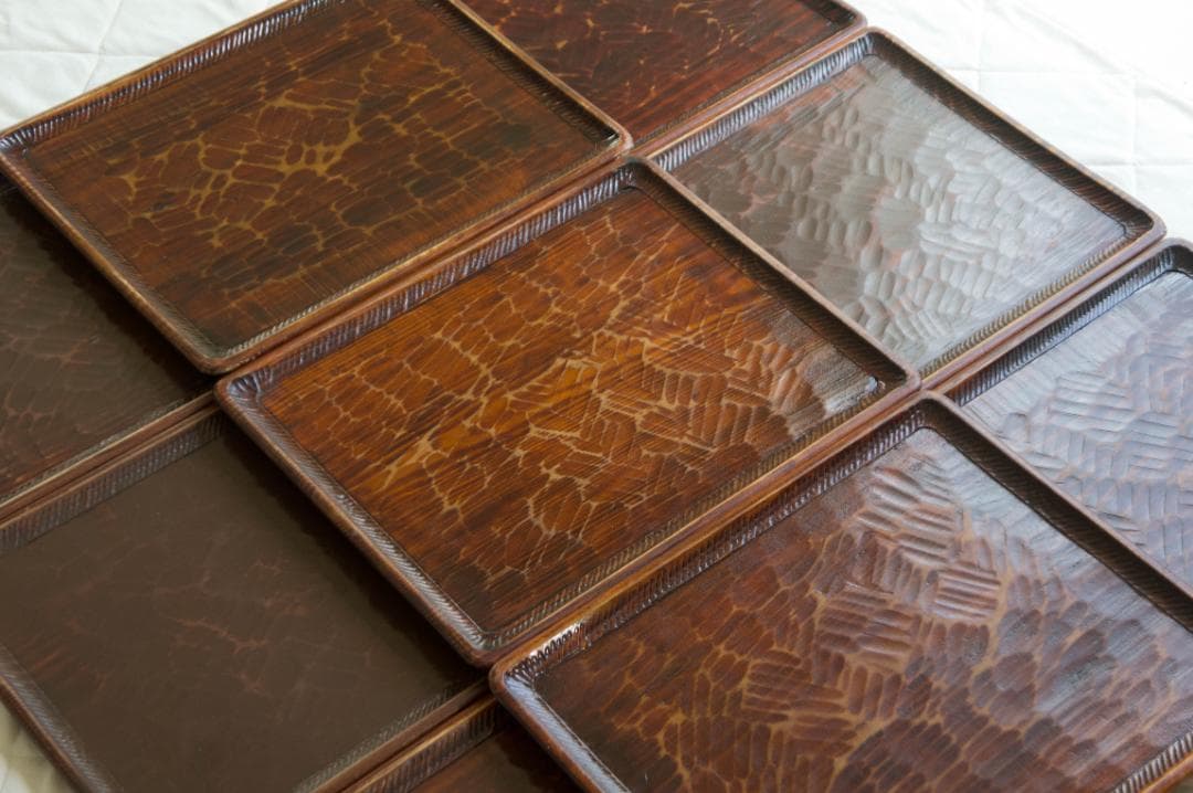 讃岐彫　角盆　９枚セット　四方盆　長手盆　木製