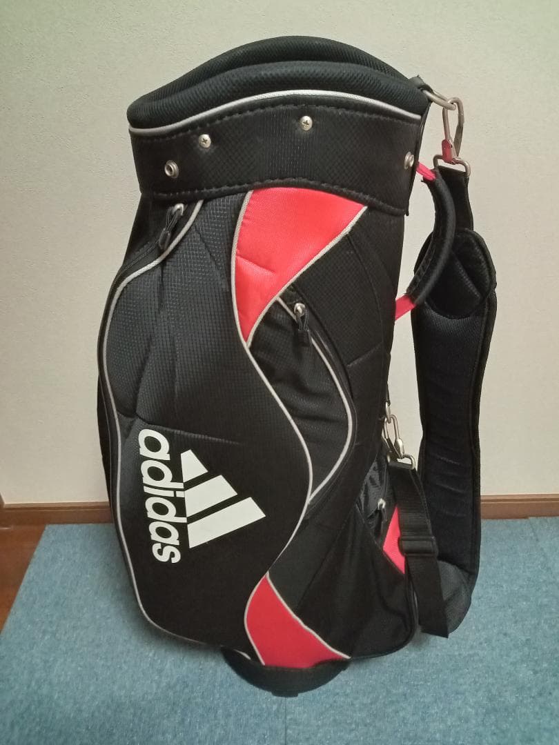 ★美品★adidas★アディダス★軽量ナイロン★キャディバッグ★9型★黒/赤★