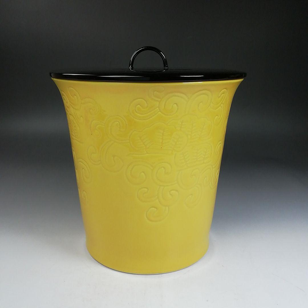 Ｗ１９１　水指　『膳所焼』『黄交趾　棒先』『淡海ぜぜ陽炎園 造』　共箱　茶道具