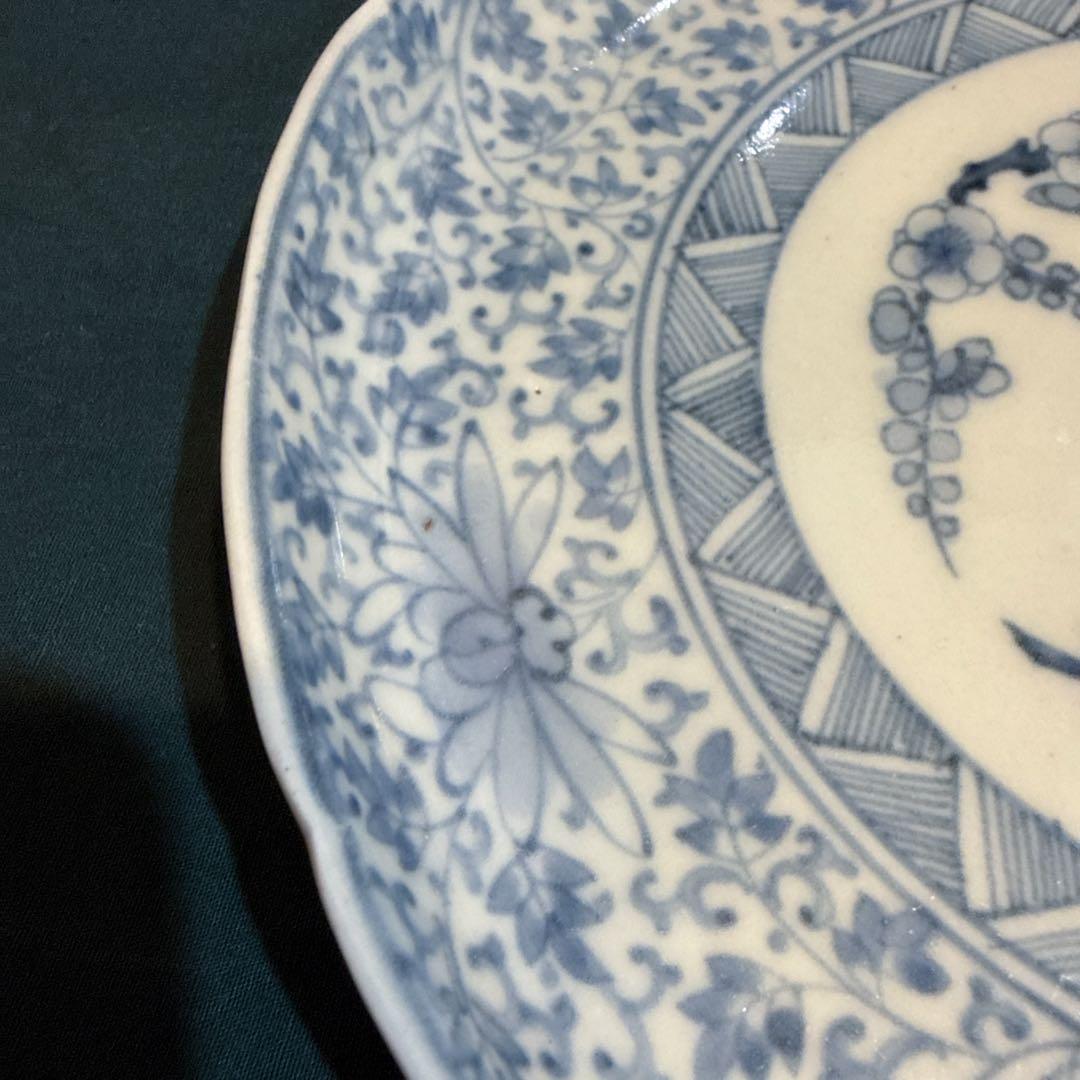 古伊万里　染付　花唐草　中皿　無傷完品　元禄期