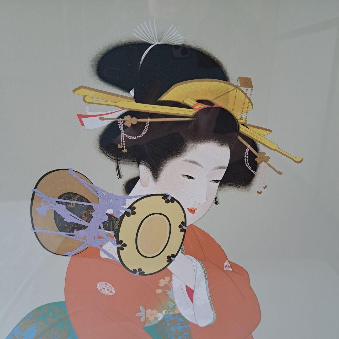 上村松園「鼓の音」シルクスクリーン 　額装