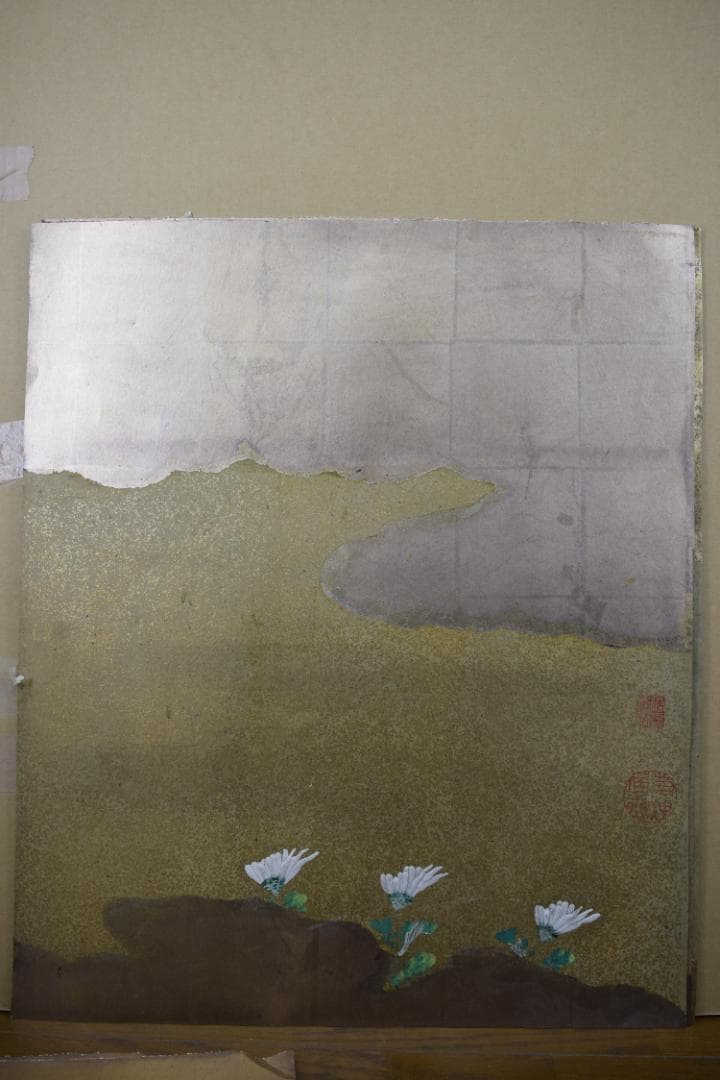 【模写】伊藤若冲/菊図/屏風ハガシ/六曲用マクリです/掛軸☆宝船☆Z-369