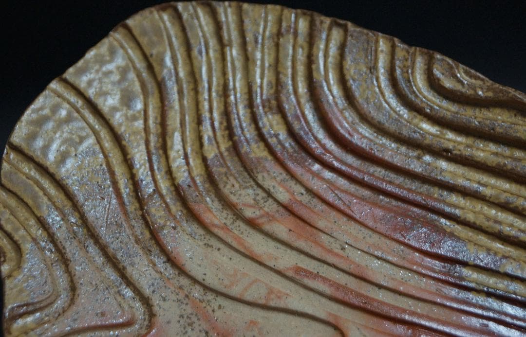 茶道具 備前焼 小西陶古造 雰囲気ある 窯変板目皿 懐石料理 茶事★美品★