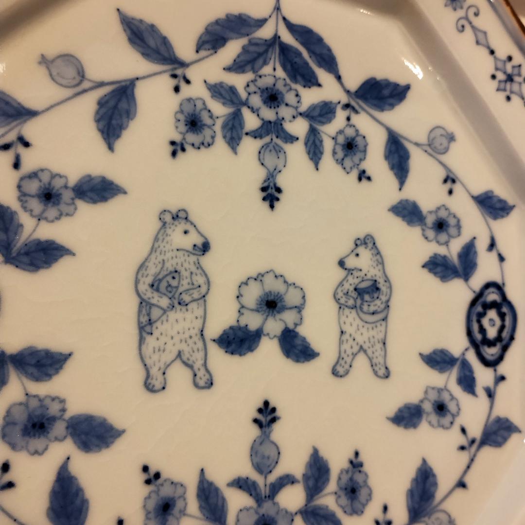 期間限定値下げ！ 九谷焼　池島仁美　作　　皿　　箱付き　染付　クマ　熊　古九谷